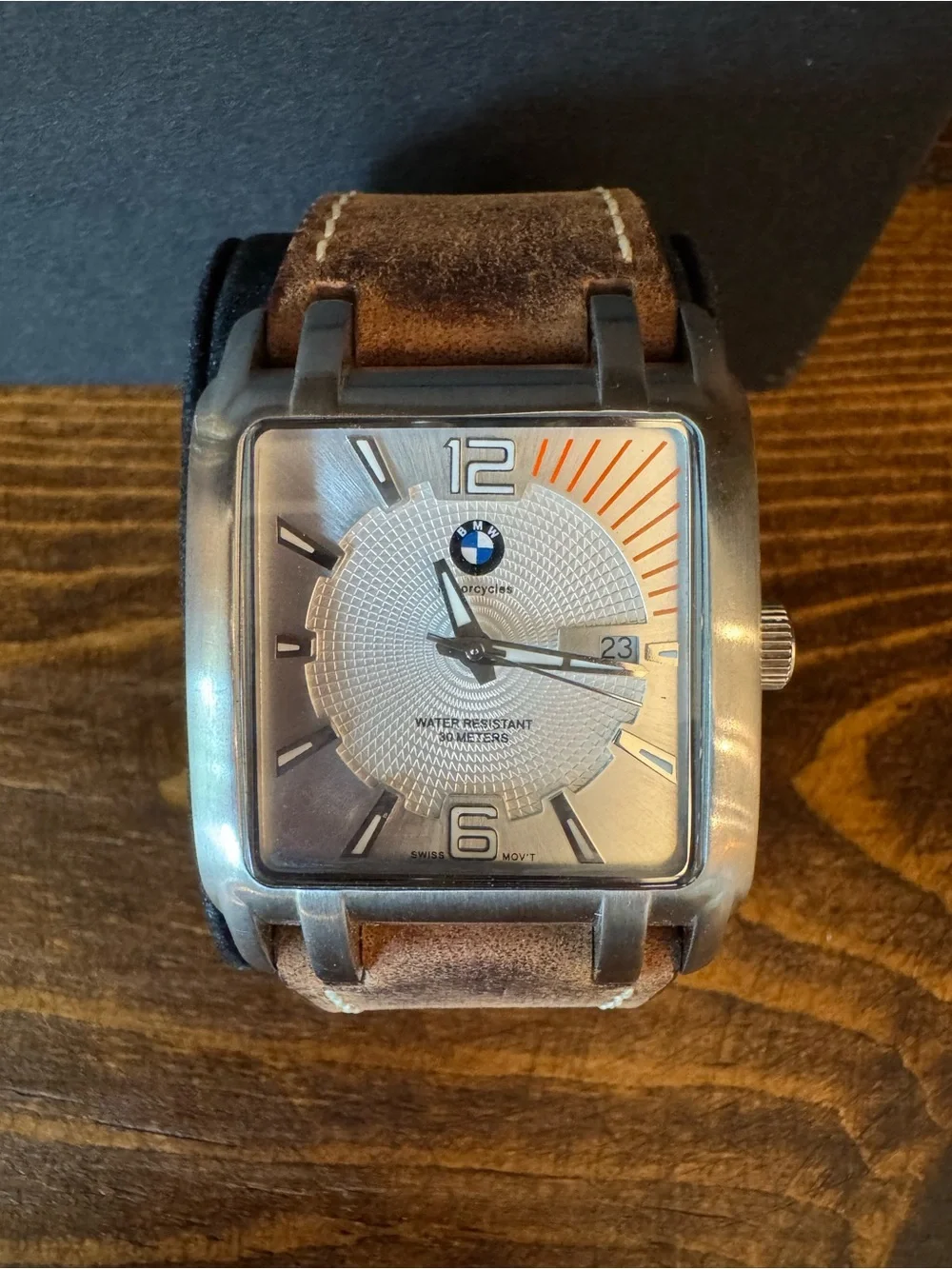 BMW Men's Silver-Tone Case Watch with Brown Leather Strap